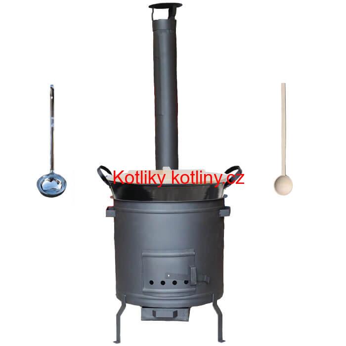 Smaltovaný kotel 100 L + žáruvzdorná kotlina 60 cm PLUS 600 + vařečka a naběračka BIG PARTY