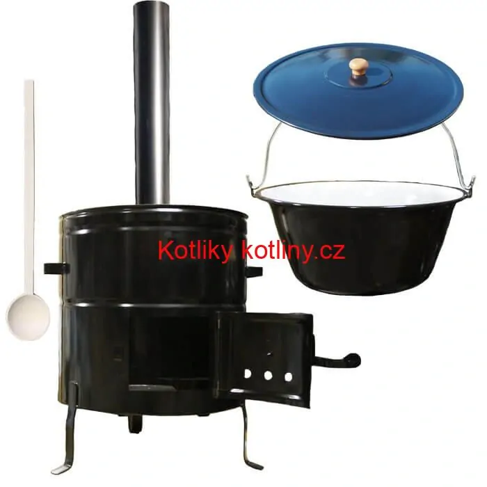 Smaltovaný kotlík 40 L (1,2 mm) + kovová kotlina 50 CLASSIC (KOV) + kouřovod Max Party