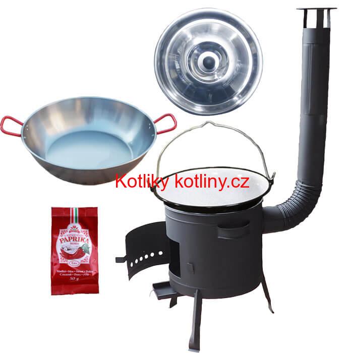 Smaltovaný kotlík 22 L + Pánev PAELLA (WOK) 45 cm + sladká paprika 50 g + nízká kotlina 42 PLUS 600