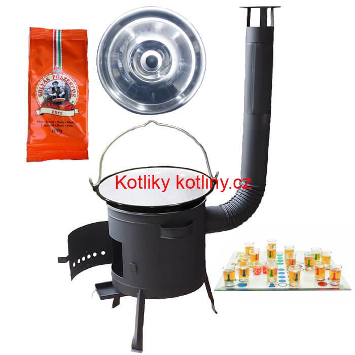 Smaltovaný kotlík 25 L (1,2 mm) + pepř + člověče pi už + nízká žáruvzdorná kotlina 42 PLUS 600