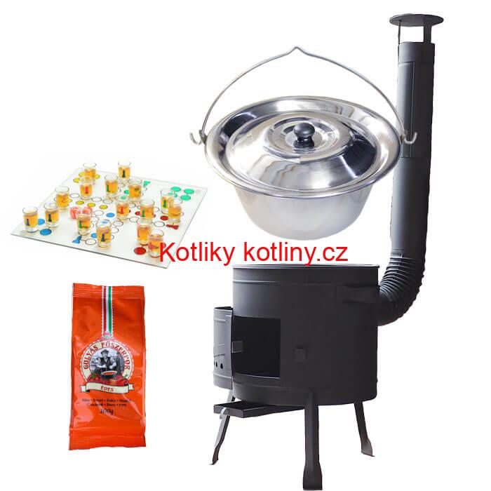Nerezový kotlík 14 L (0,8 mm) + pepř + člověče pi už + nízká žáruvzdorná kotlina 36 PLUS 600