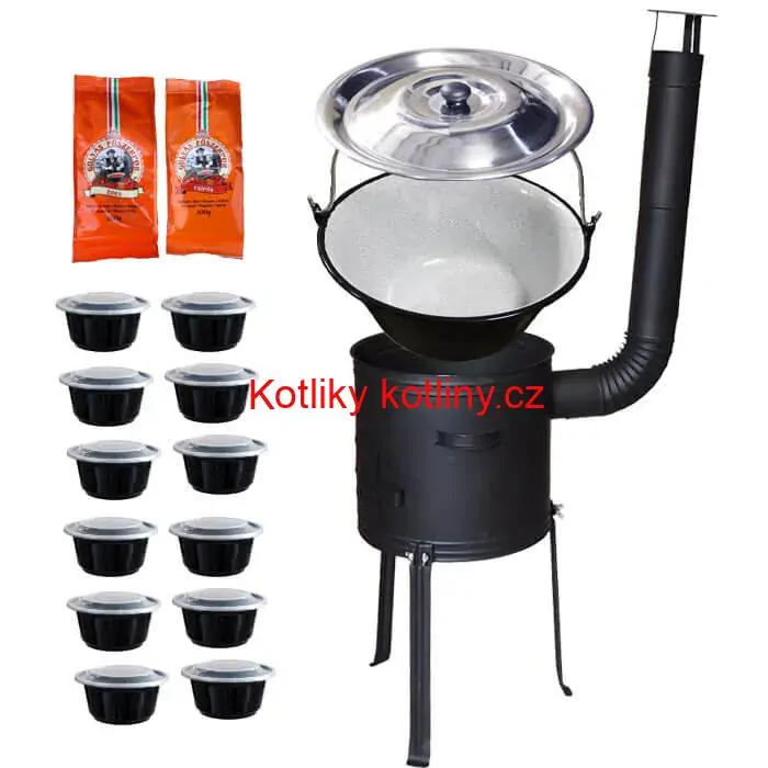Smaltovaný kotlík 22 L (1,2 mm) + žáruvzdorná kotlina 42 cm Plus 700 + misky 12 ks + 2 x pepř na guláš 100 g