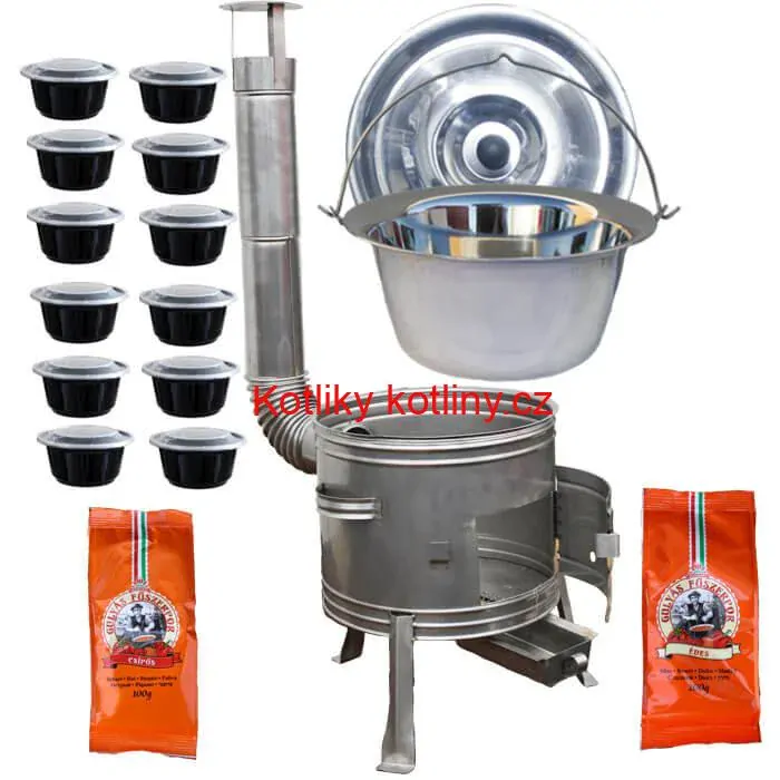 Nerezový kotlík 22 L (0,8 mm) INOX + nerezová kotlina 42 cm TOPLUX + misky 12 ks + 2 x pepř na guláš 100 g