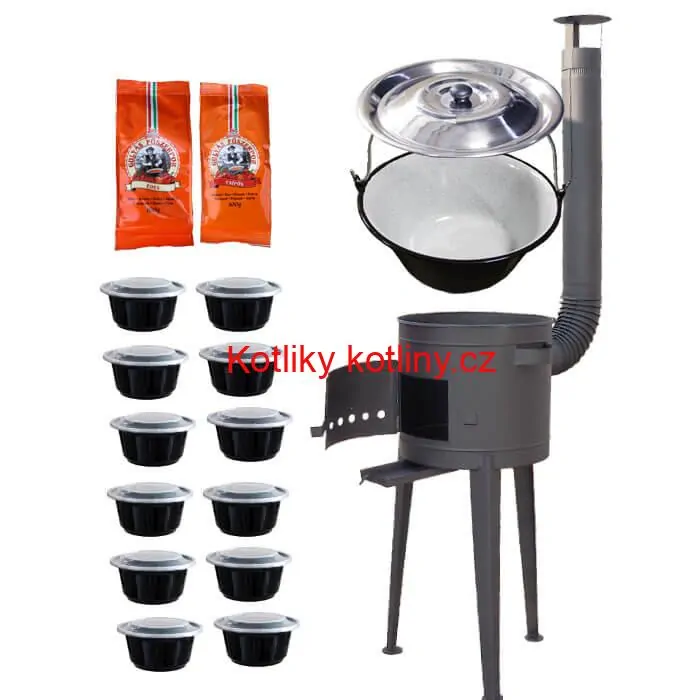Smaltovaný kotlík 22 L (1,2 mm) + vysoká žáruvzdorná kotlina 42 cm PLUS 600 + misky 12 ks + 2 x pepř na guláš 100 g