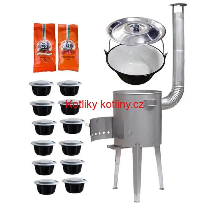 Smaltovaný kotlík 22 L (1,2 mm) + nerezová kotlina 42 cm LUXUS + misky 12 ks + 2 x pepř na guláš 100 g