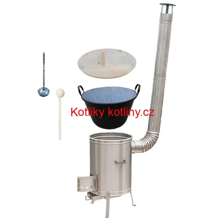 Zabijačkový smaltovaný kotel 100 L + nerezová kotlina (1,5 mm) 60 cm LUX + vařečka a naběračka