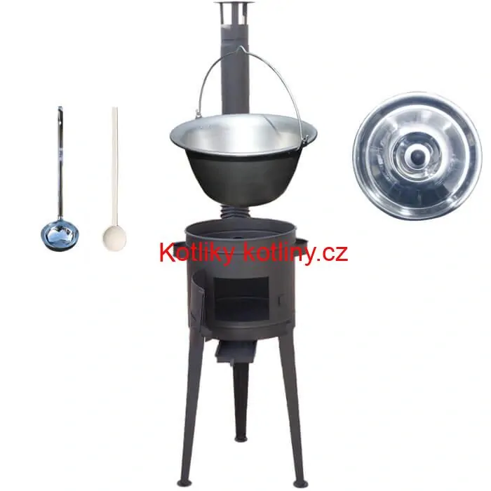 Nerezový kotlík 20 L (1,5 mm) + vysoká žáruvzdorná kotlina (2,0 mm) HODO 42 cm PLUS 600 + vařečka + naběračka