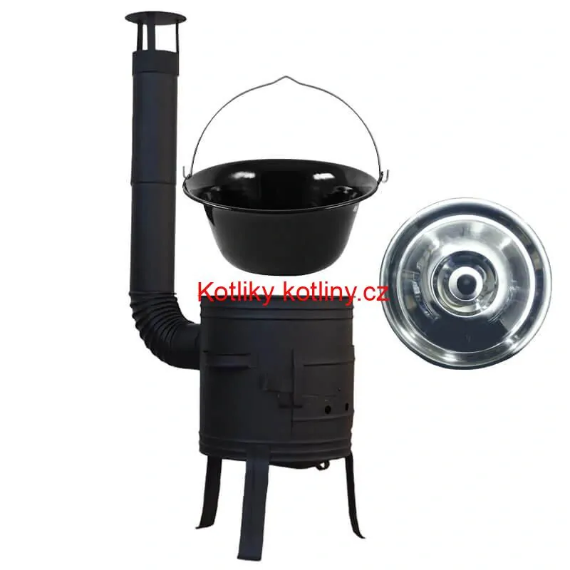 Smaltovaný kotlík 11 L BLACK + nerezová poklice INOX + žáruvzdorná kotlina 33 cm Plus 700
