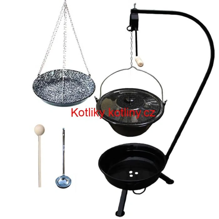 Smaltovaný kotlík 30 L (1,2 mm) + smaltovaná pánev + přenosné ohniště