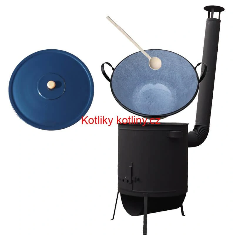 Smaltovaný kotel 70 L na zabijačku + žáruvzdorná kotlina 53 PLUS 600 4 MM + vařečka