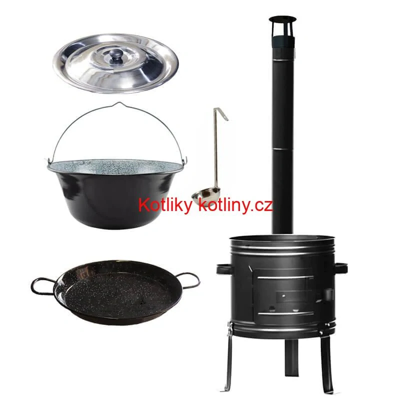 Smaltovaný kotlík 20 L + kovová kotlina + pánev