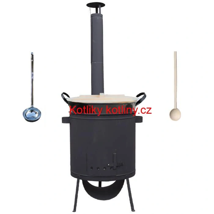 Smaltovaný kotel 100 L + žáruvzdorná kotlina 42 PLUS 600 4 MM + vařečka a naběračka BIG PARTY