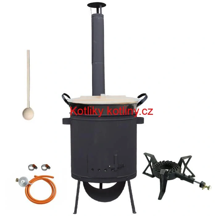 Zabijačkový smaltovaný kotel 100 L, žáruvzdorná kotlina 42 PLUS 600 4 MM, hořák 7 kW + vařečka