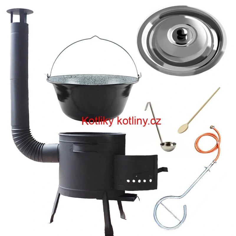 Smaltovaný kotlík (1,2 mm) 22 L + plynový hořák k PB + nízká kotlina 42 PLUS 600 + nerezová poklice INOX