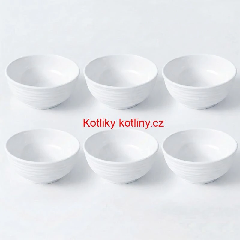 Sada 6 ks: Prémiové bílé misky s kamennou strukturou (750 ml)