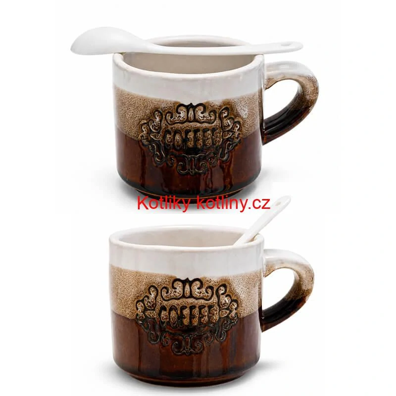 Keramické hrnky na kávu 150 ml COFFEE s lžičkami 2 ks