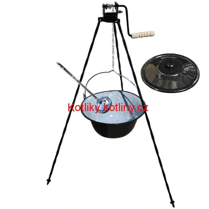 Smaltovaný kotlík 20 L + poklice + stojan s kladkou VAR