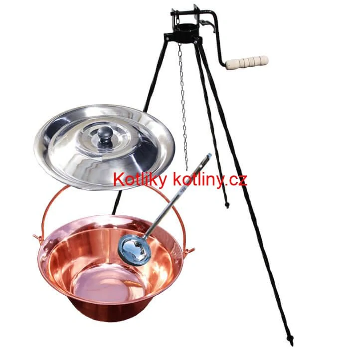 Měděný kotlík 30 L (1,2 mm) + poklice + stojan s kladkou VAR