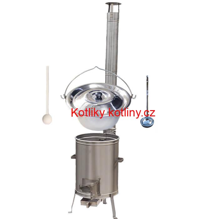 Nerezový kotlík 22 L (0,8 mm) + nerezová kotlina 42 cm + vařečka a naběračka LUX