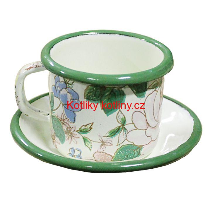 Smaltovaný šálek + podšálek