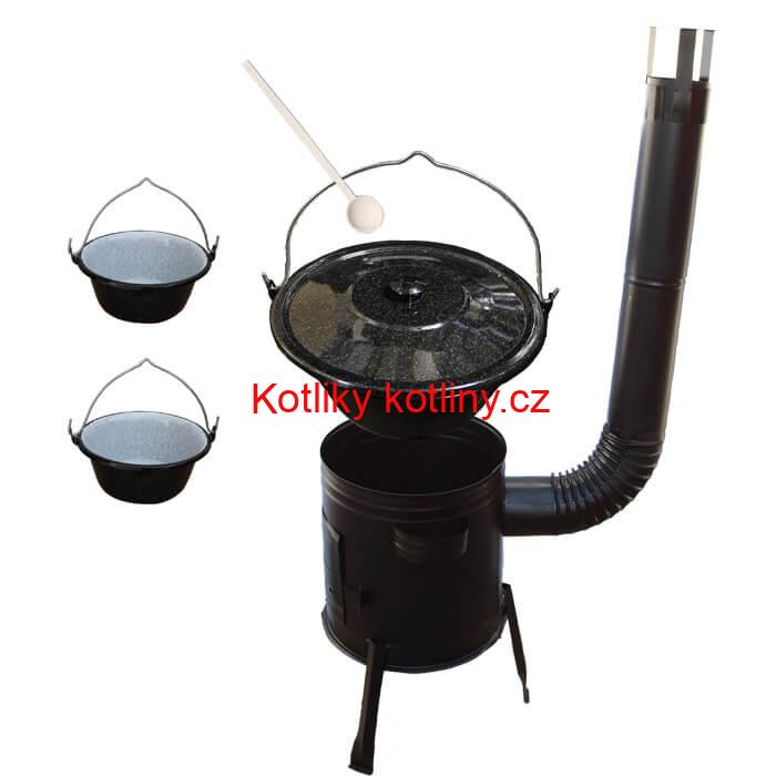 Smaltovaný kotlík 13 L (1,2 mm) + kovová kotlina 36 CLASSIC (KOV) + 2 smaltované servírovací kotlíky 0,8 L